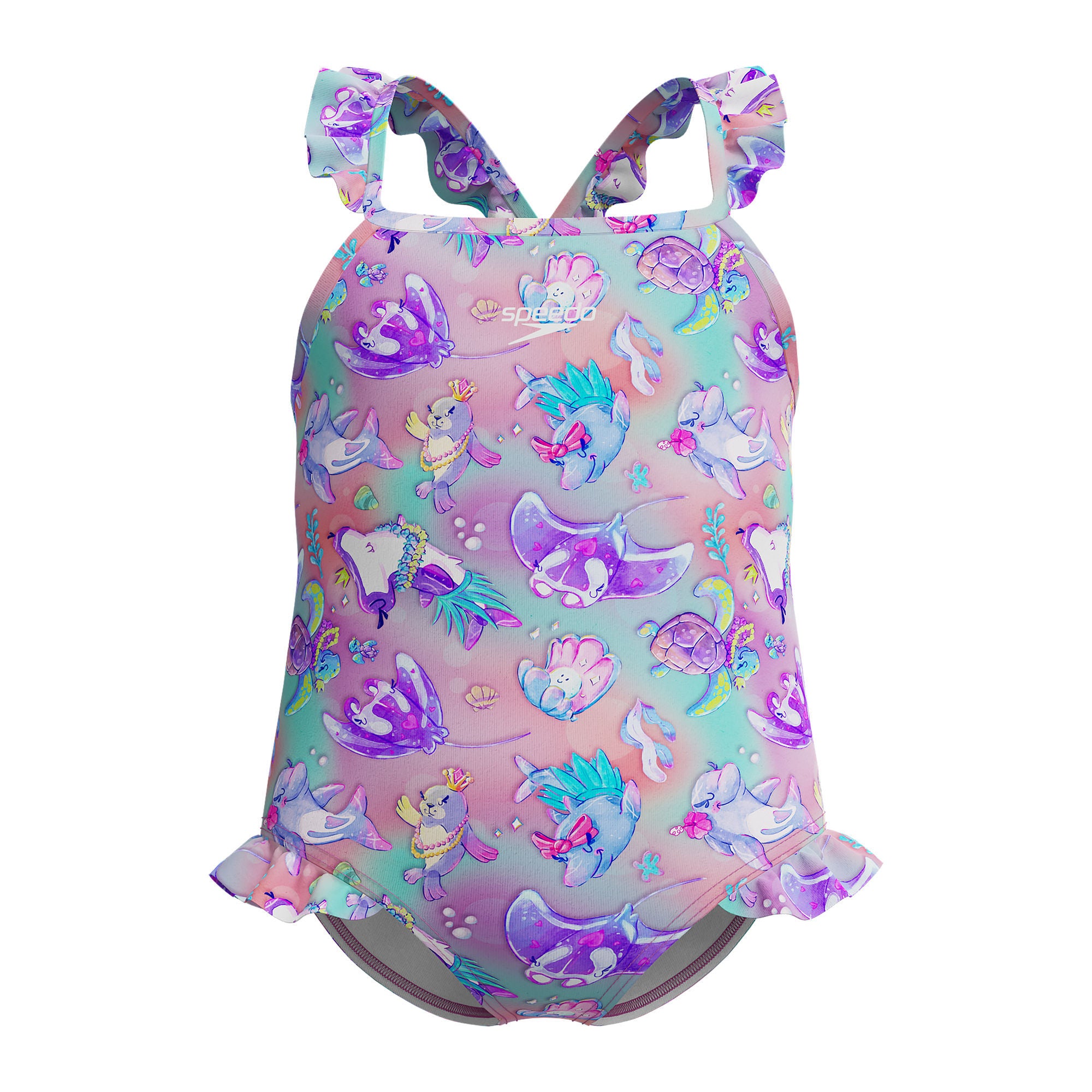 Digital Frill Thinstrap Swimsu Mädchen Badeanzug | Lila