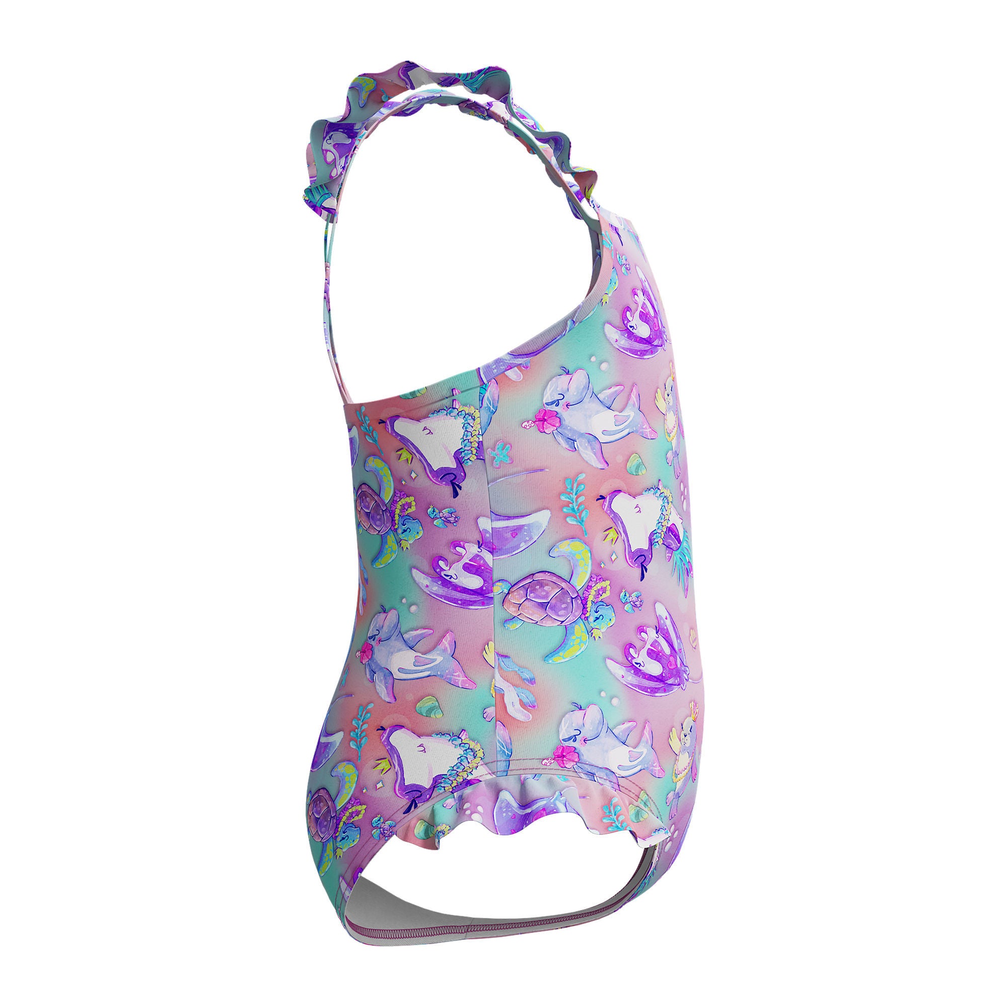 Digital Frill Thinstrap Swimsu Mädchen Badeanzug | Lila