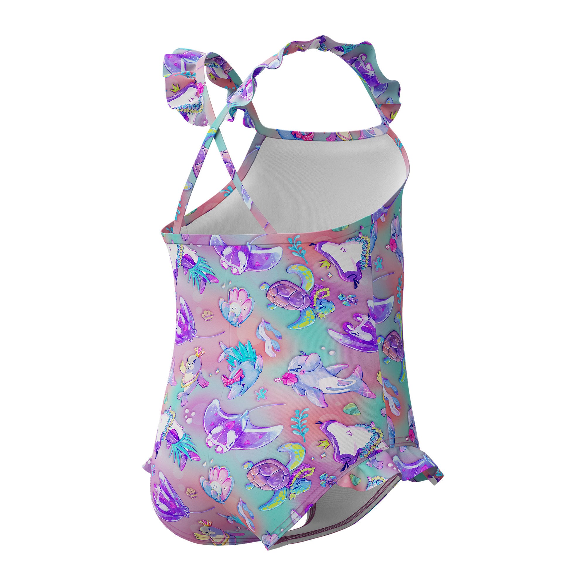 Digital Frill Thinstrap Swimsu Mädchen Badeanzug | Lila