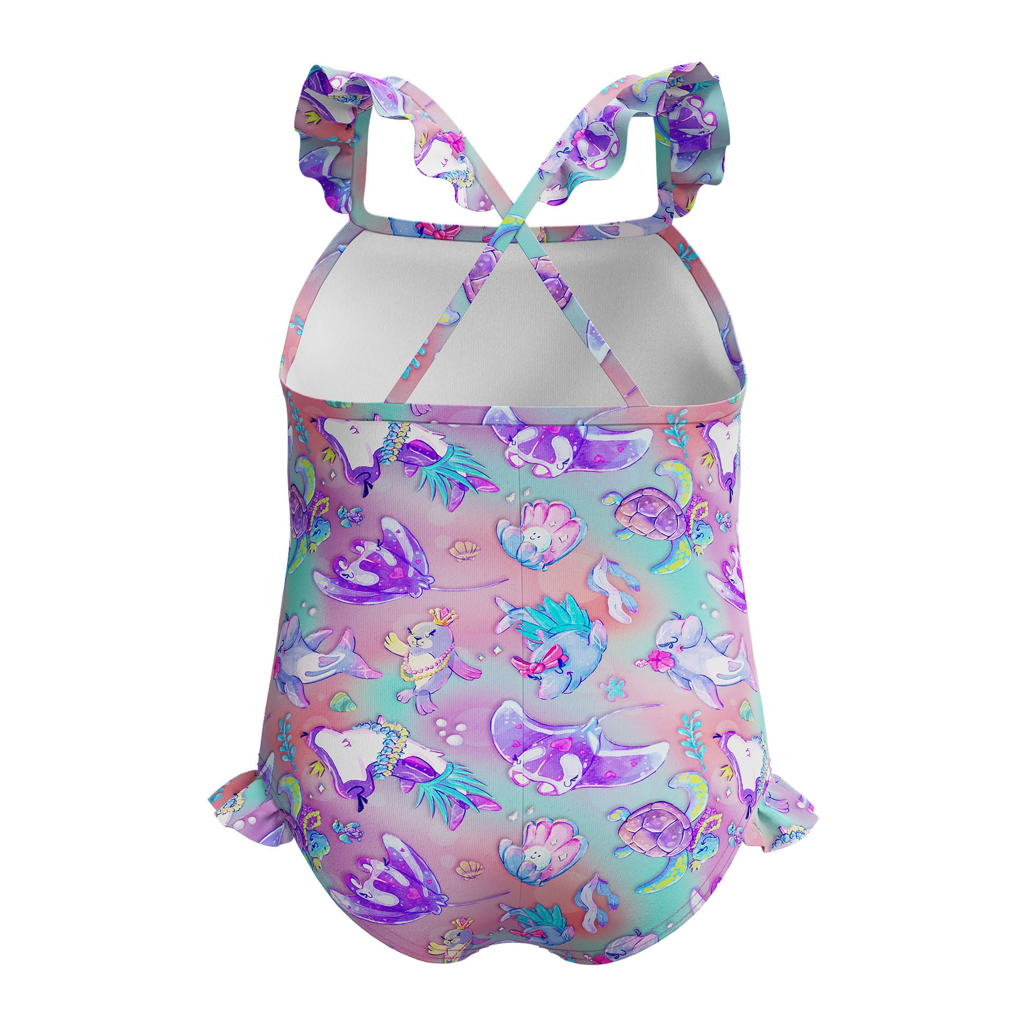 Digital Frill Thinstrap Swimsu Mädchen Badeanzug | Lila