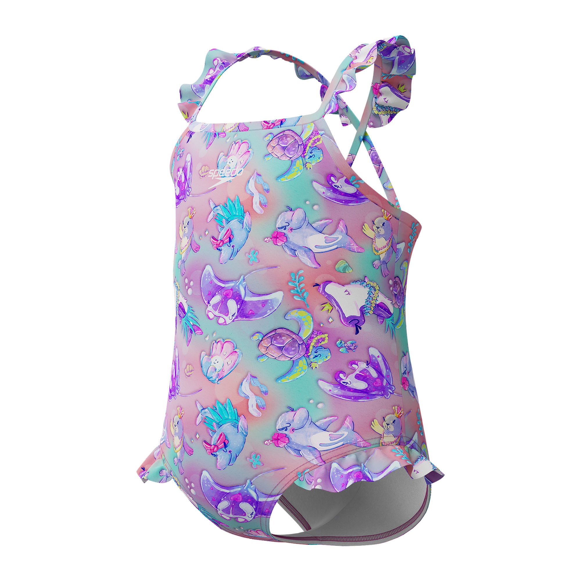 Digital Frill Thinstrap Swimsu Mädchen Badeanzug | Lila