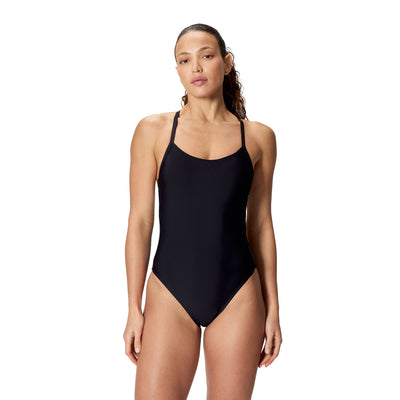 Solid Racerback Damen Badeanzug | Schwarz