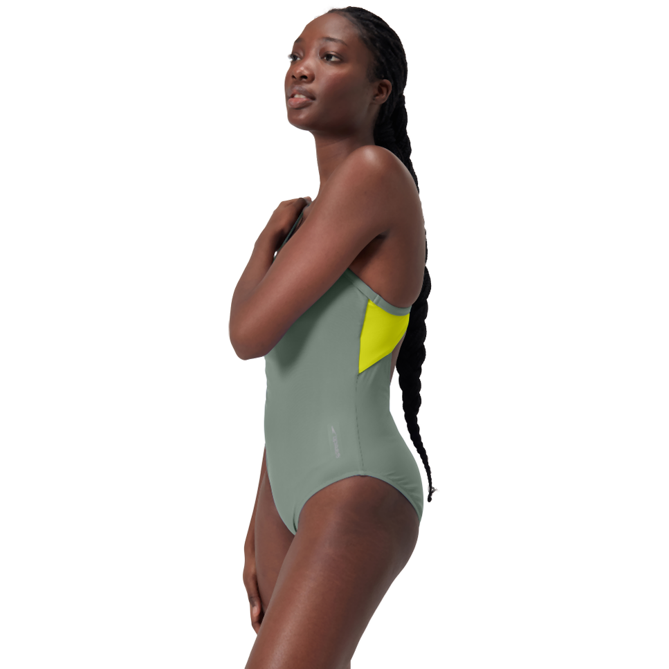 Colorblock Racerback Damen Badeanzug | Grün