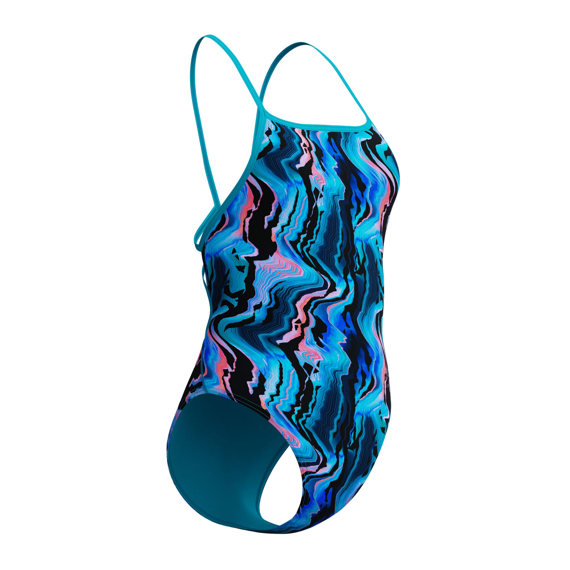 Printed Web Back Damen Badeanzug | Schwarz