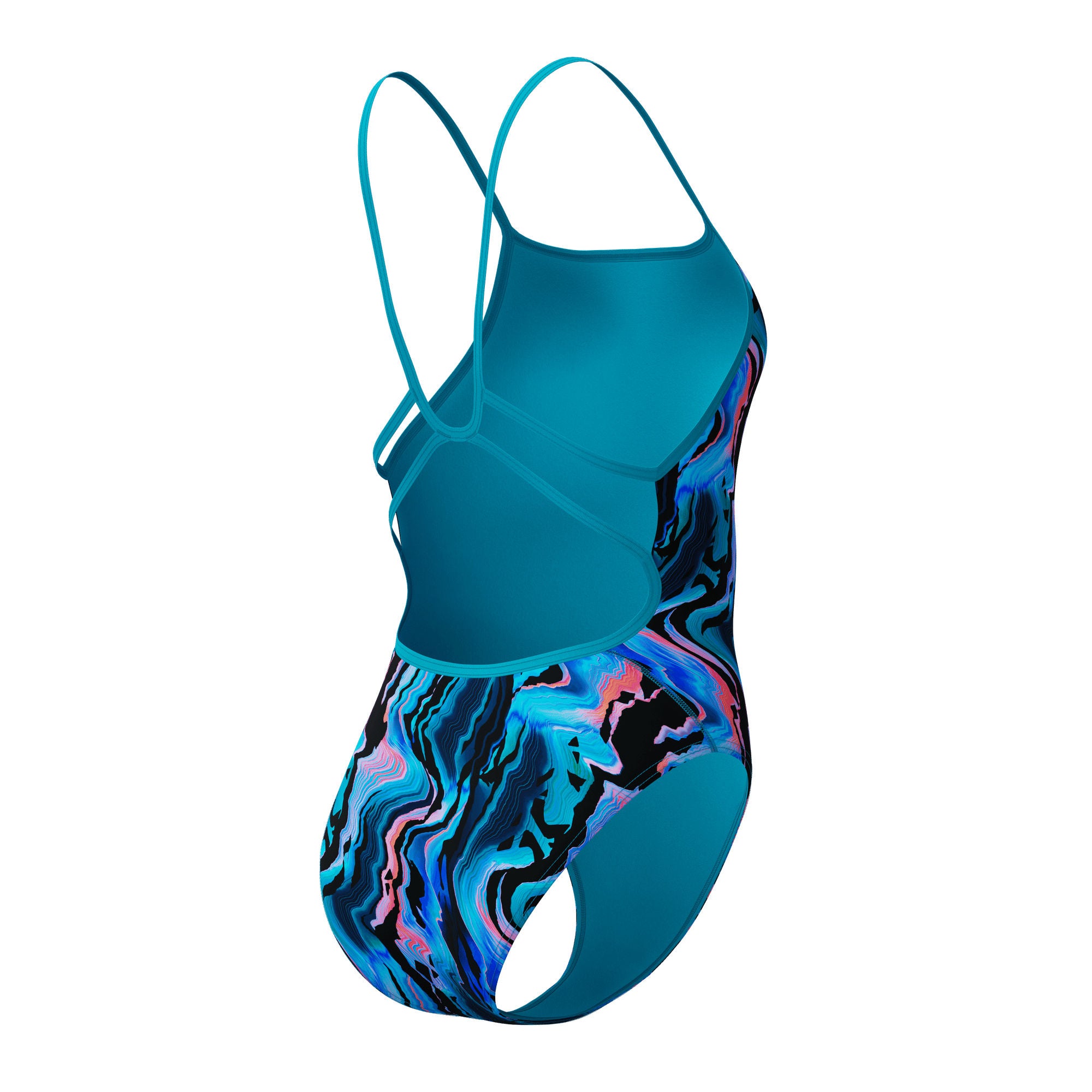 Printed Web Back Damen Badeanzug | Schwarz