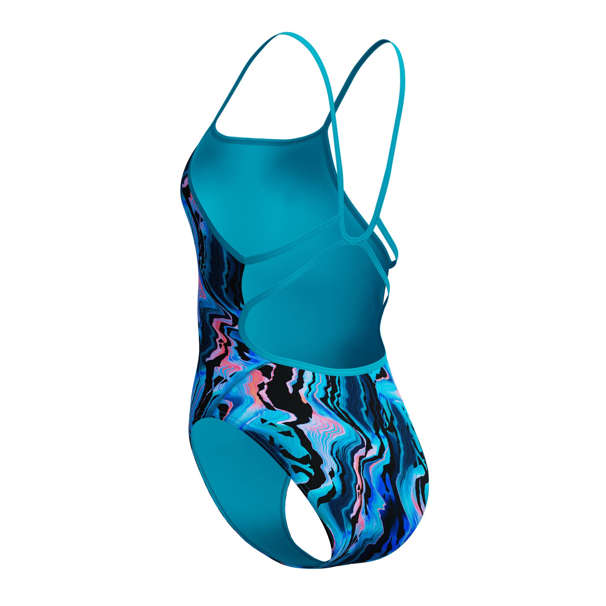Printed Web Back Damen Badeanzug | Schwarz