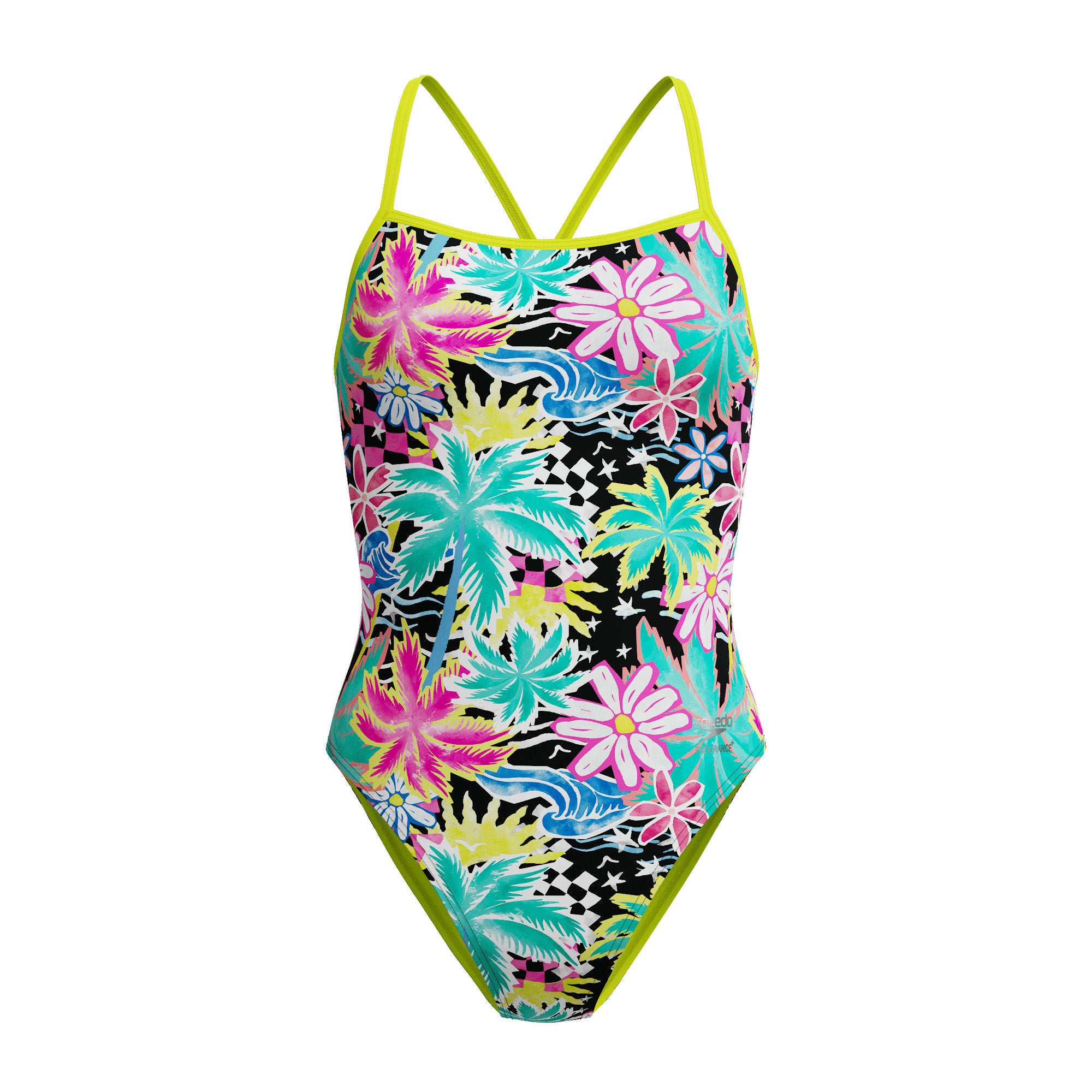 Printed V-Back Damen Badeanzug | Schwarz