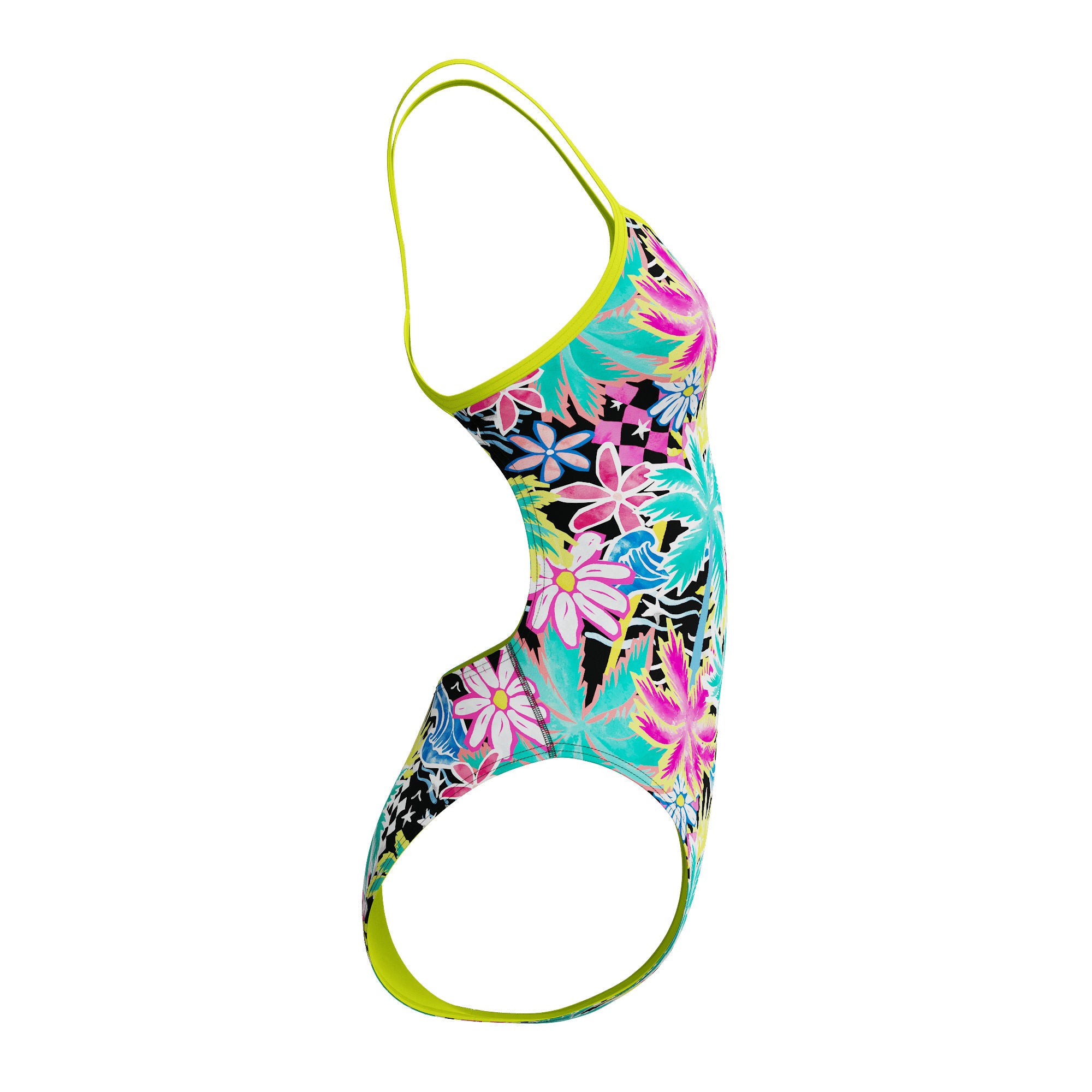 Printed V-Back Damen Badeanzug | Schwarz