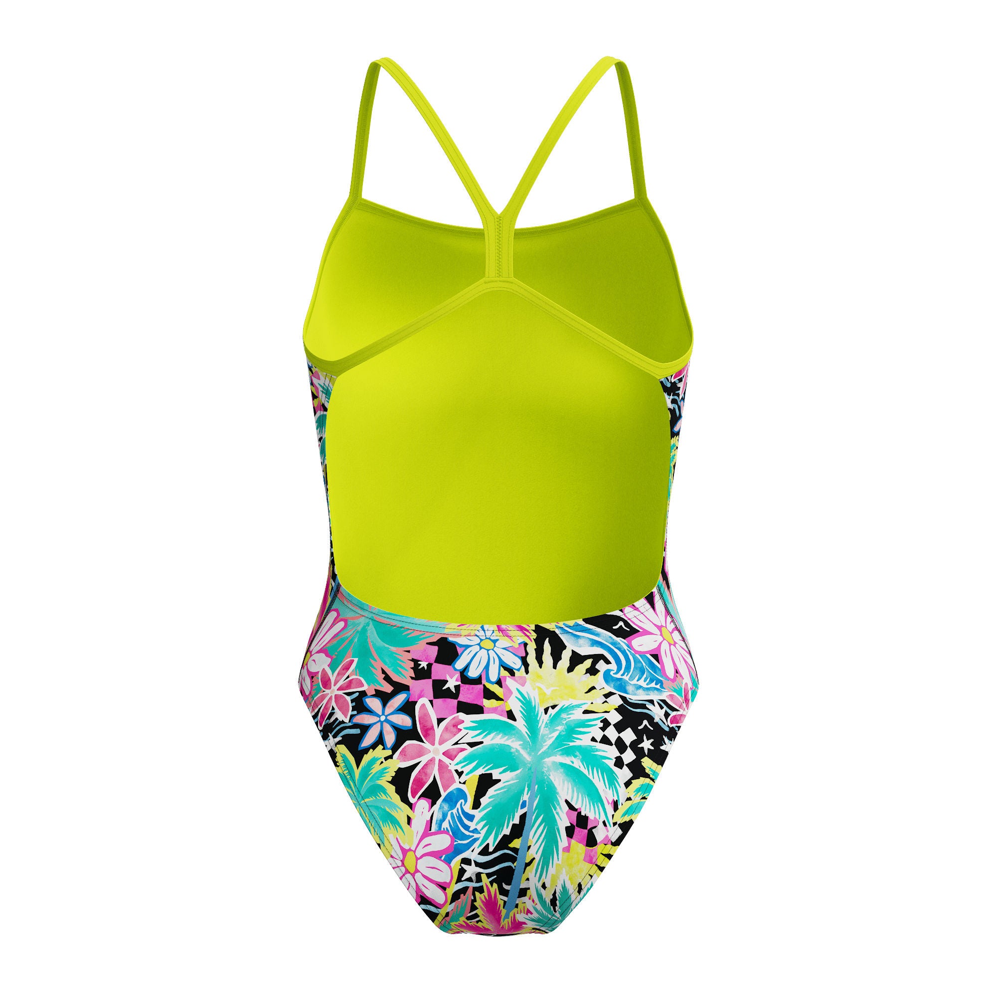 Printed V-Back Damen Badeanzug | Schwarz
