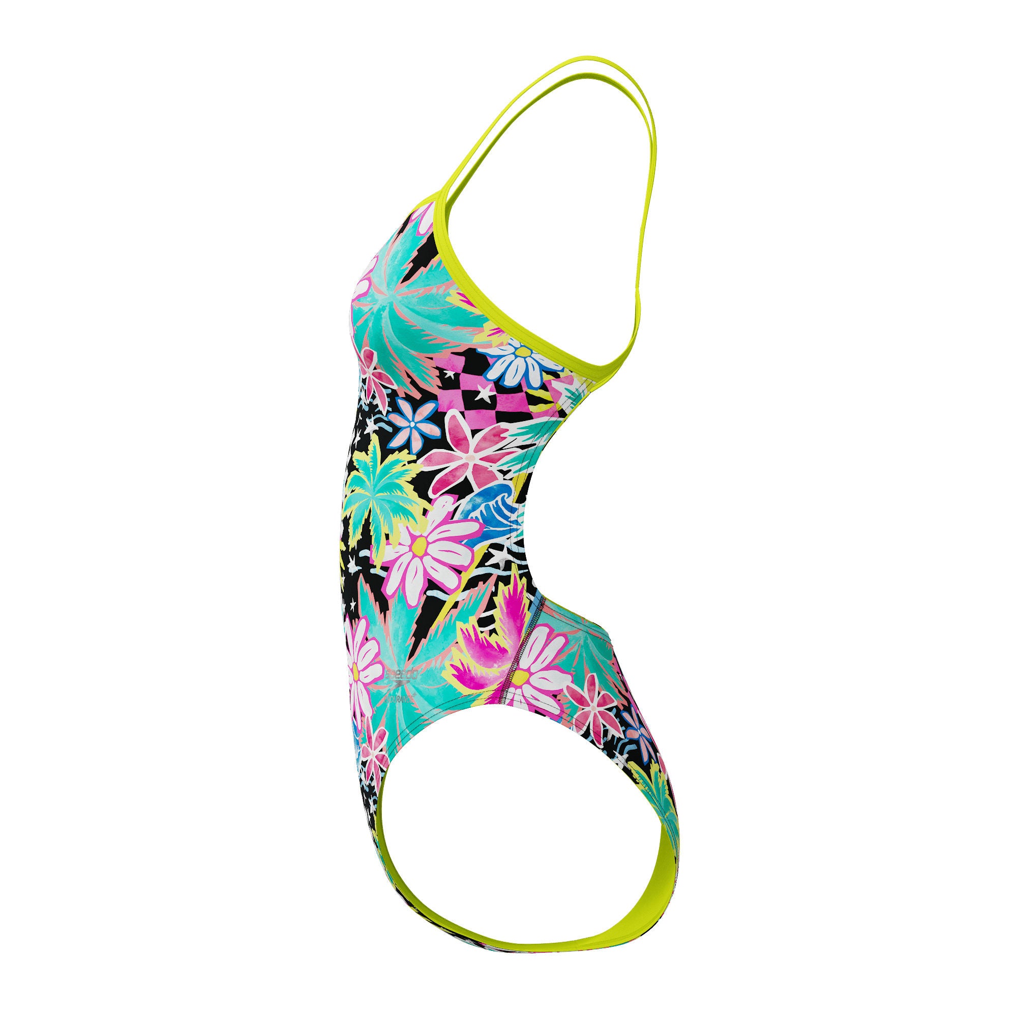 Printed V-Back Damen Badeanzug | Schwarz