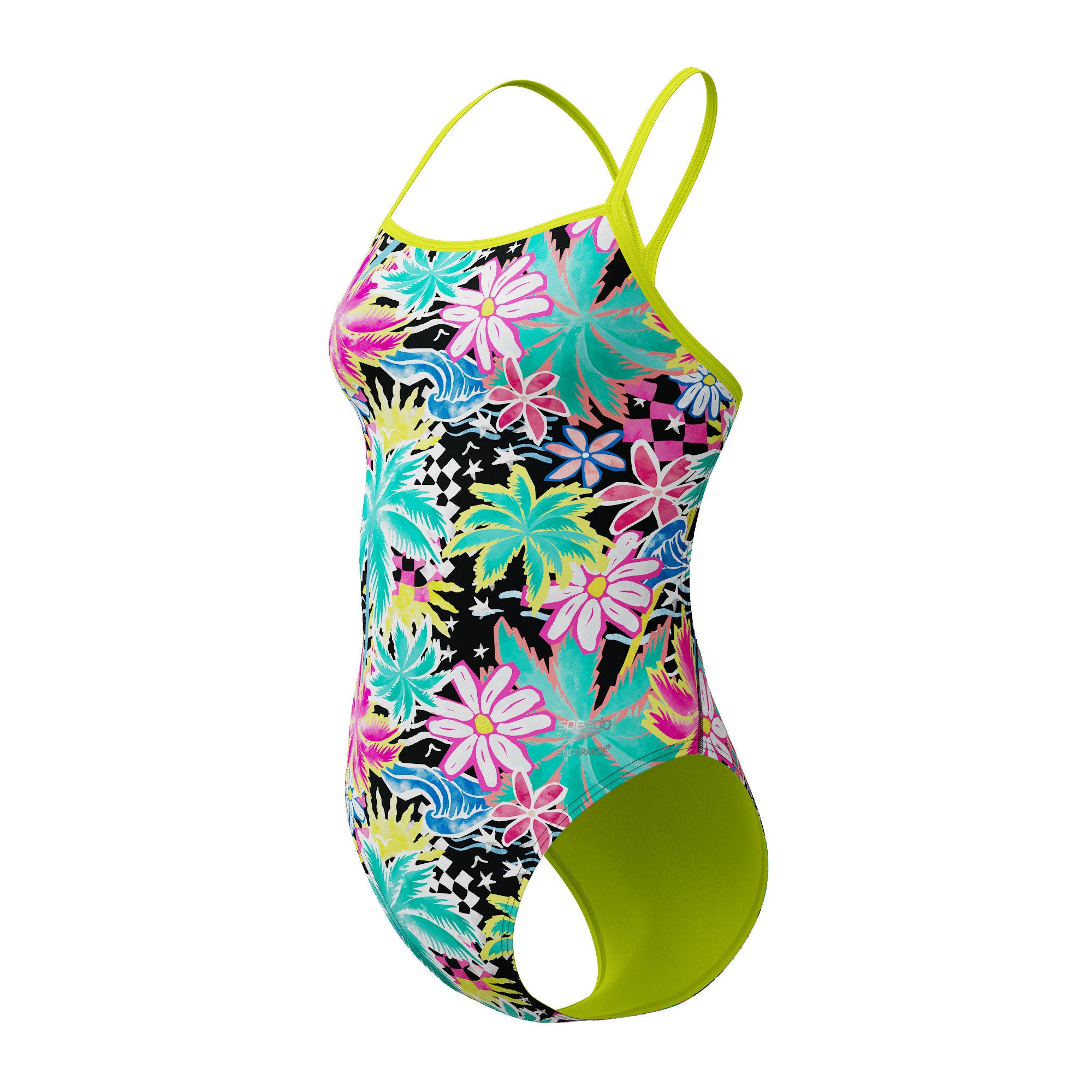Printed V-Back Damen Badeanzug | Schwarz