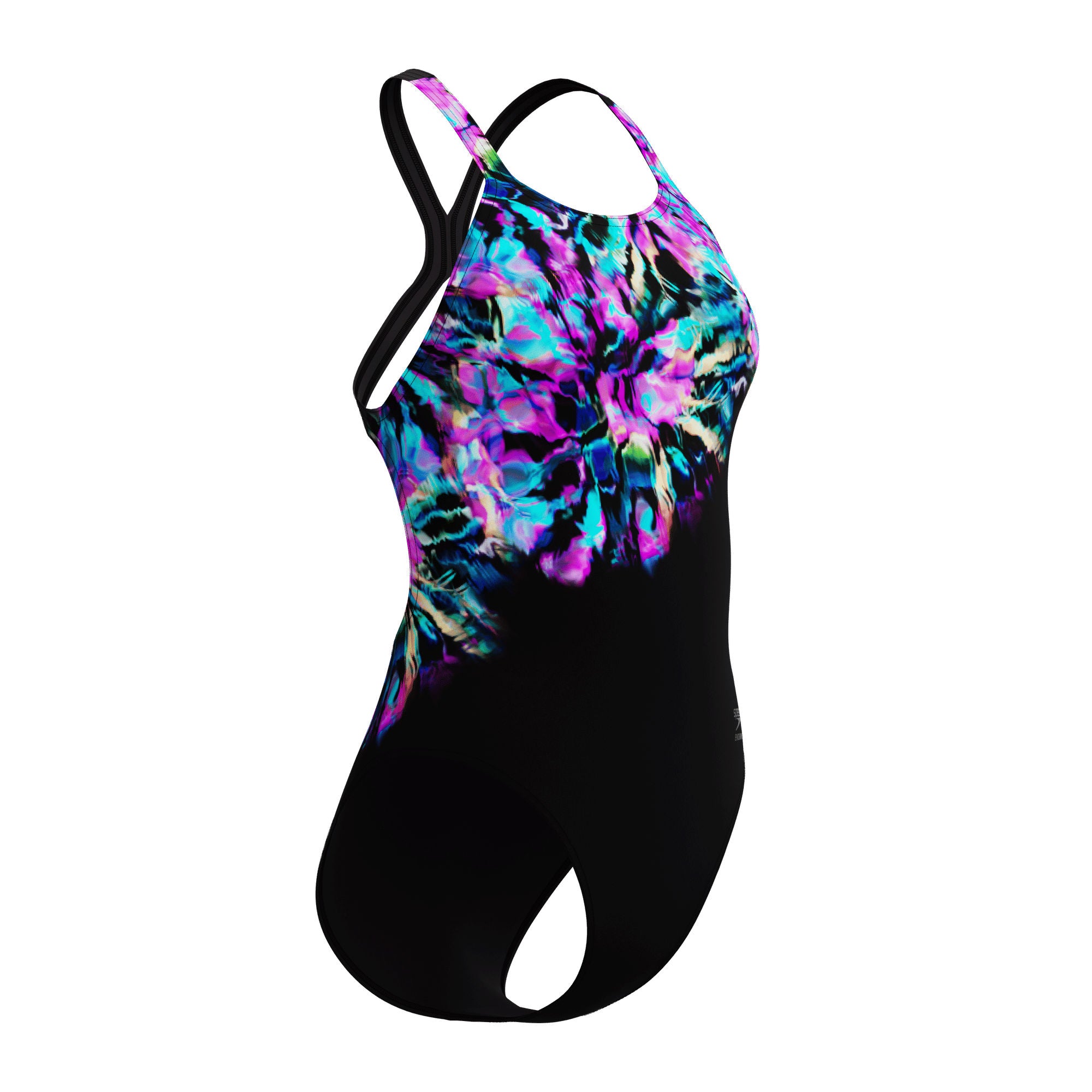 Placement Printed Powerback Damen Badeanzug | Schwarz