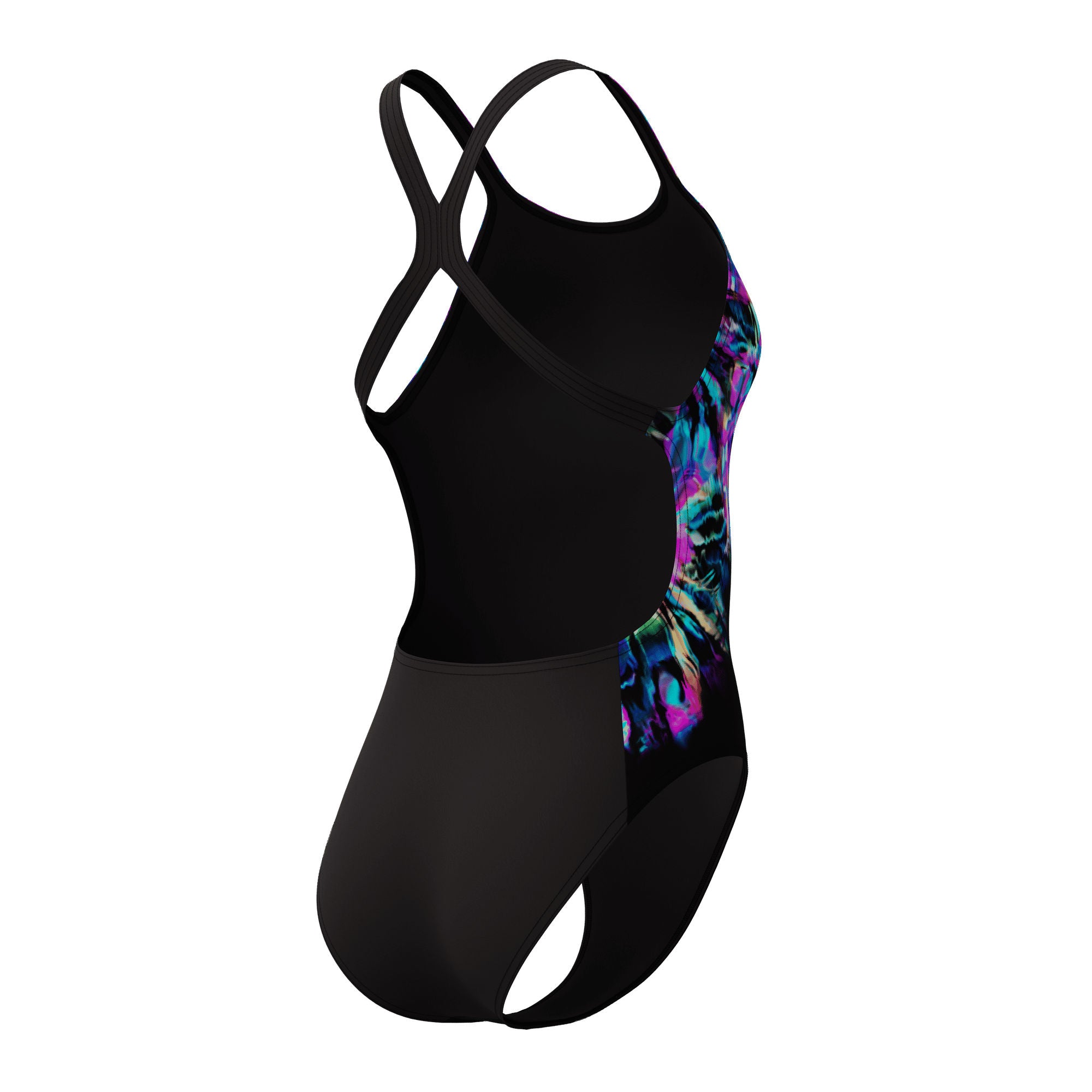 Placement Printed Powerback Damen Badeanzug | Schwarz
