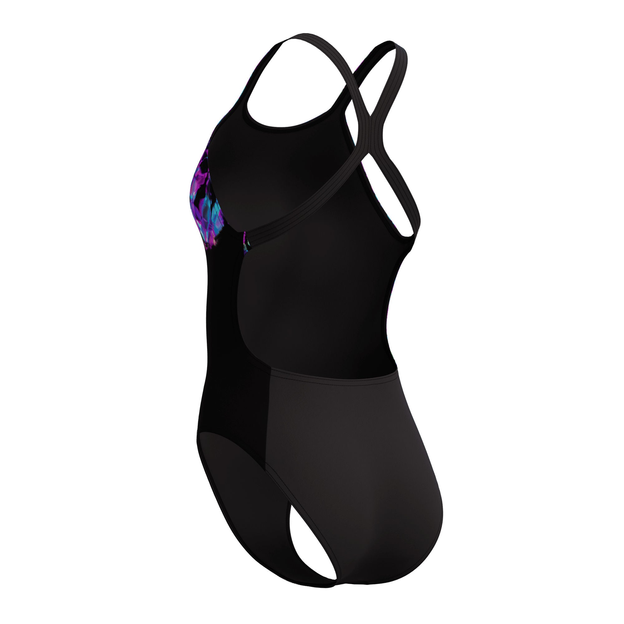 Placement Printed Powerback Damen Badeanzug | Schwarz