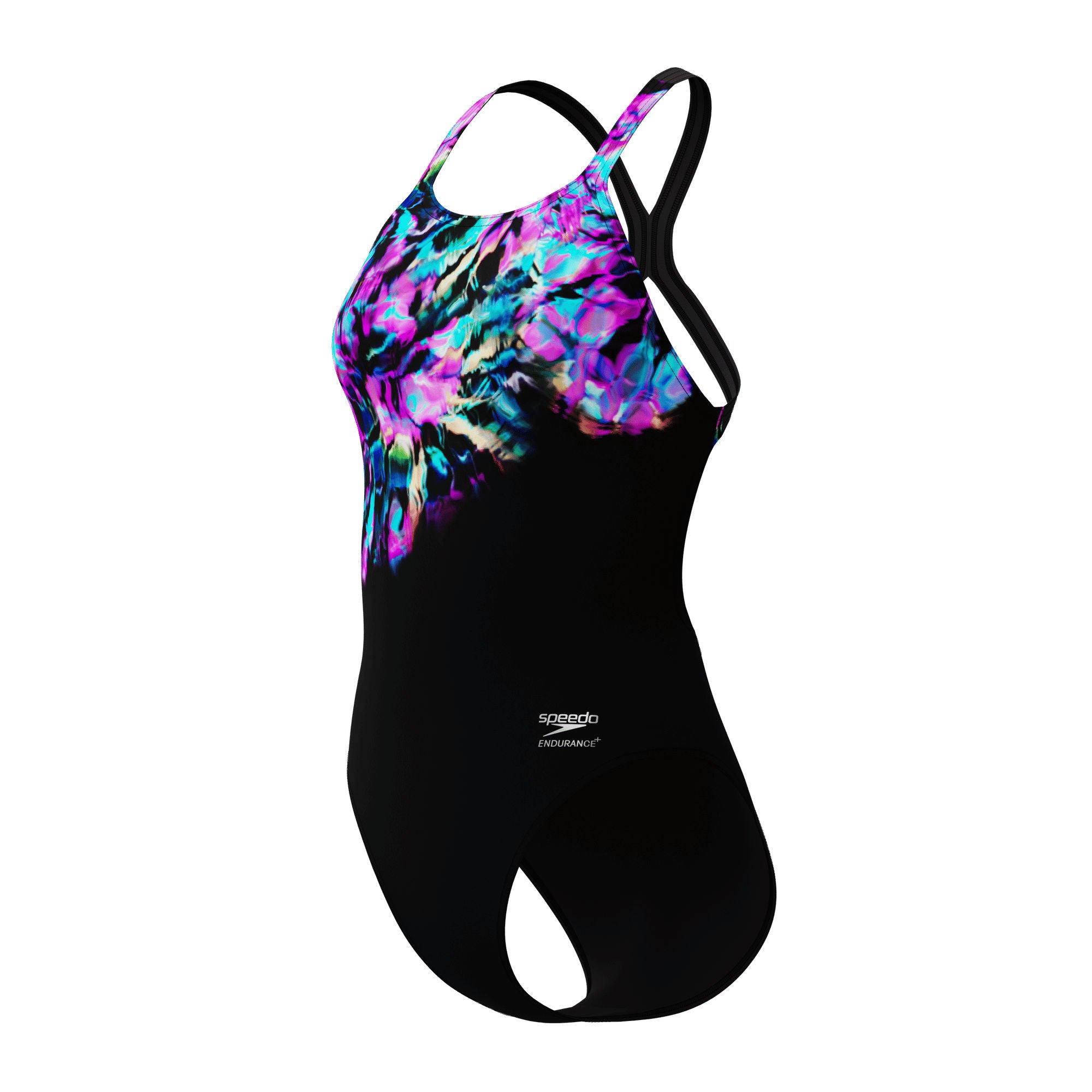 Placement Printed Powerback Damen Badeanzug | Schwarz