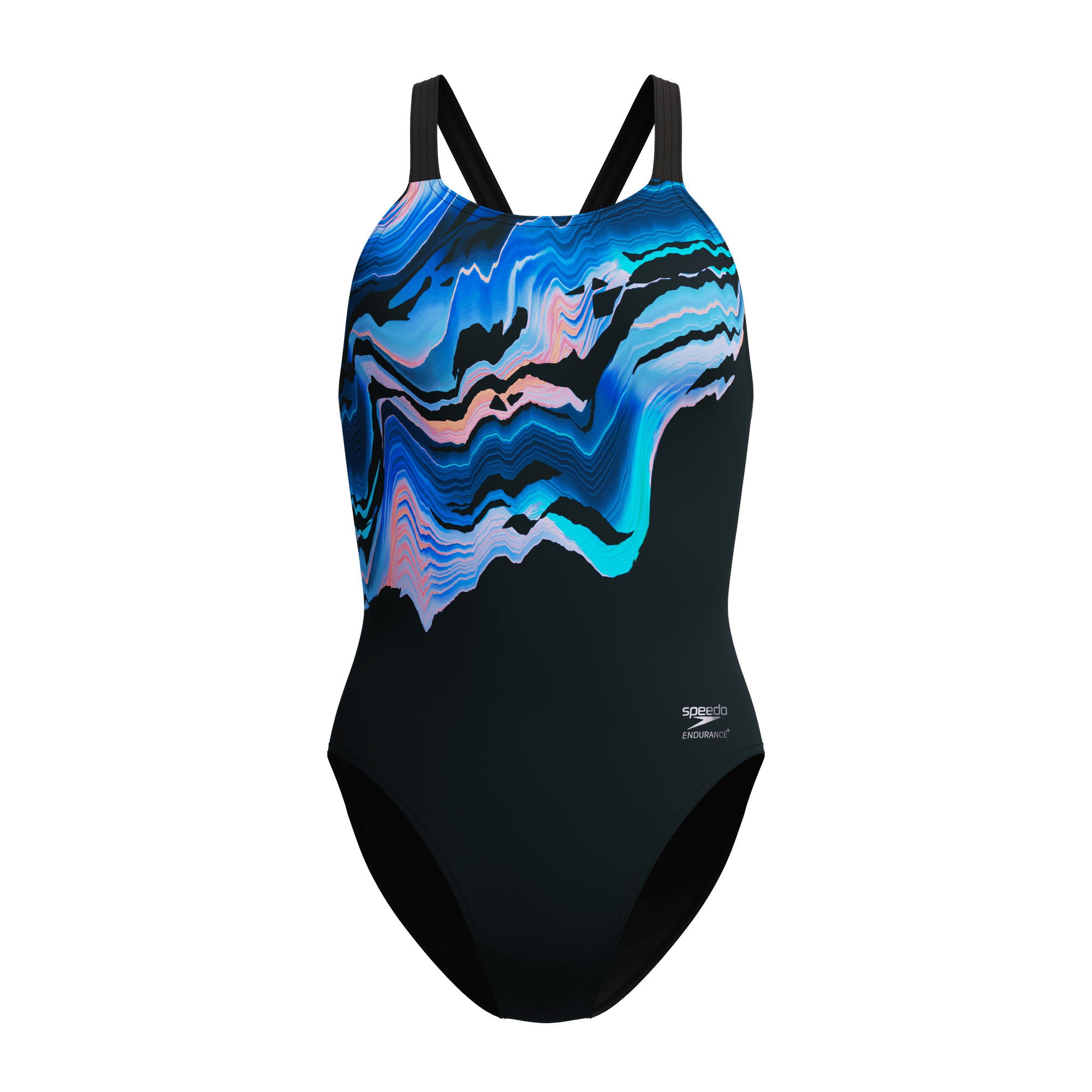 Placement Printed Leaderback Damen Badeanzug | Schwarz