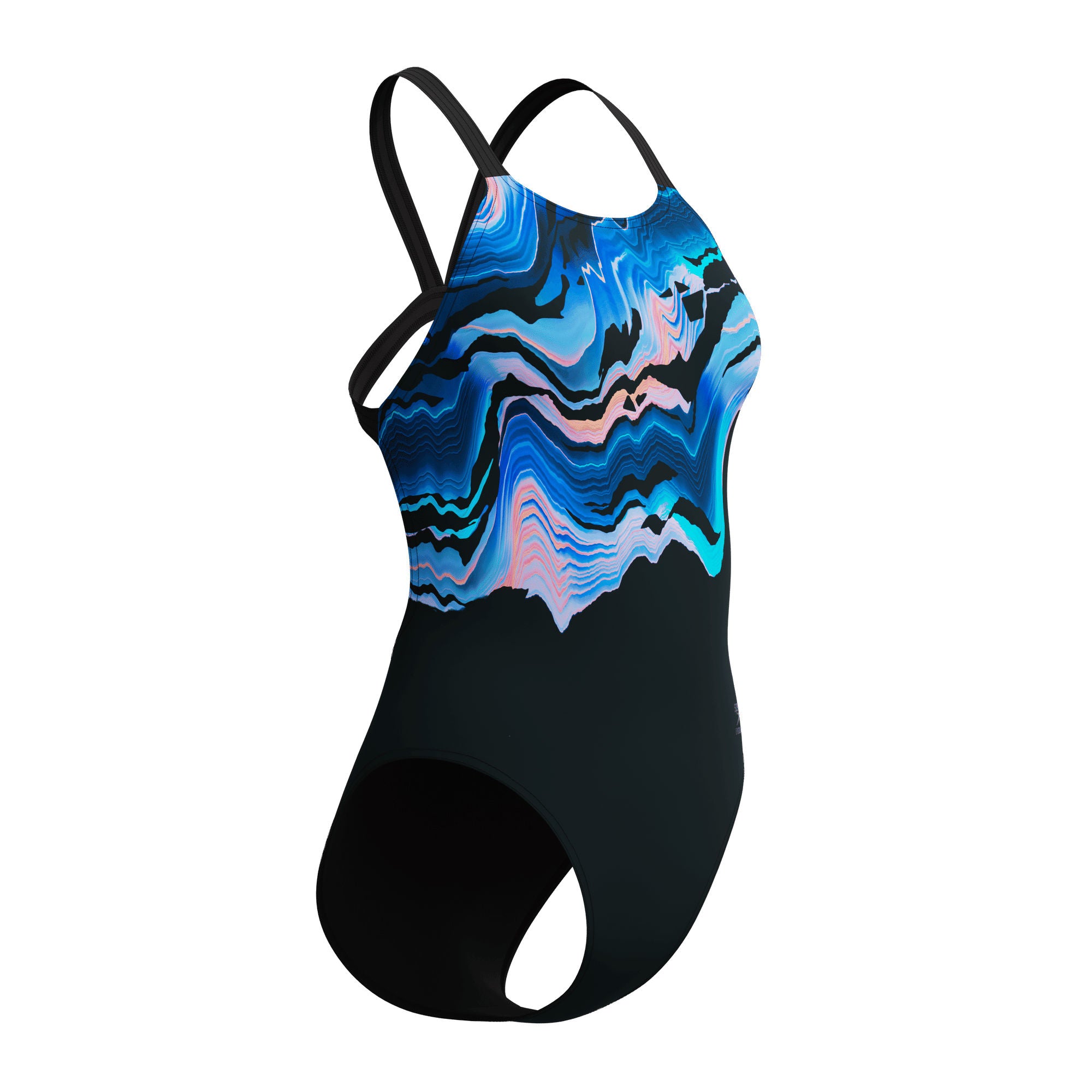 Placement Printed Leaderback Damen Badeanzug | Schwarz