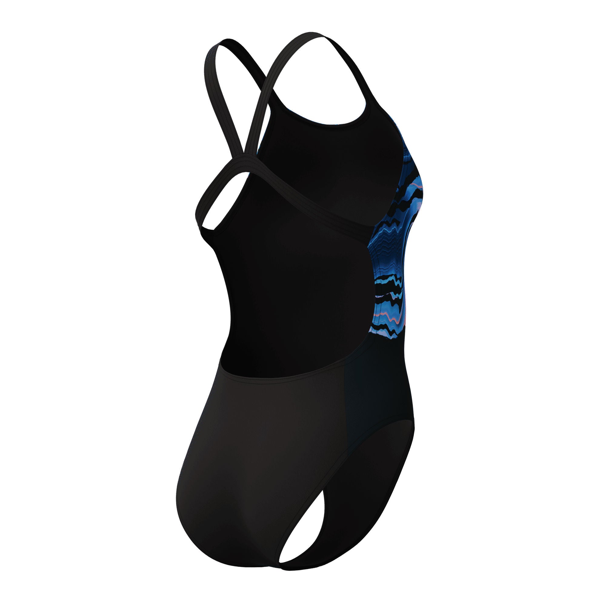 Placement Printed Leaderback Damen Badeanzug | Schwarz