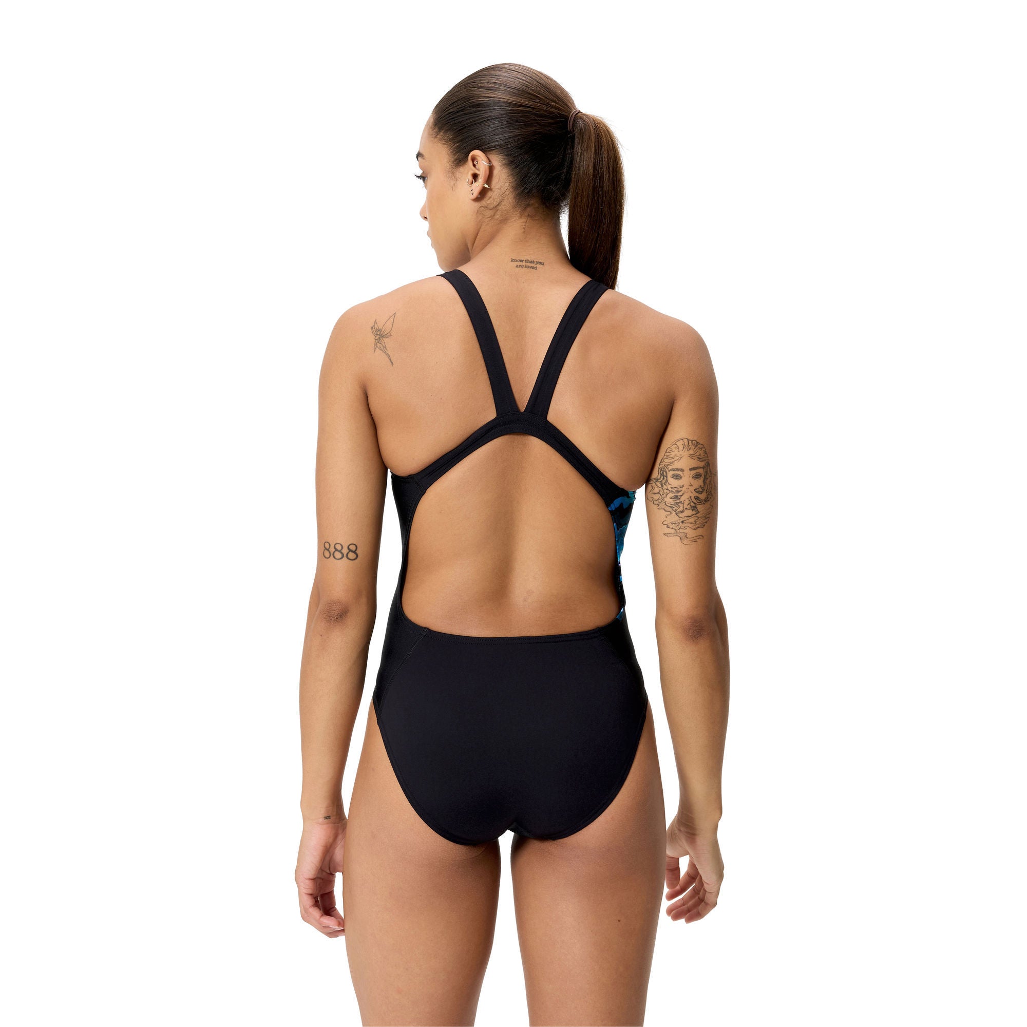Placement Printed Leaderback Damen Badeanzug | Schwarz