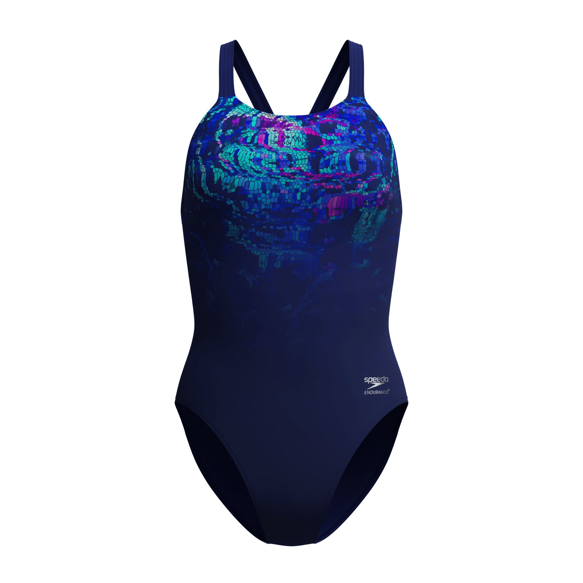 Placement Printed Leaderback Damen Badeanzug | Navy