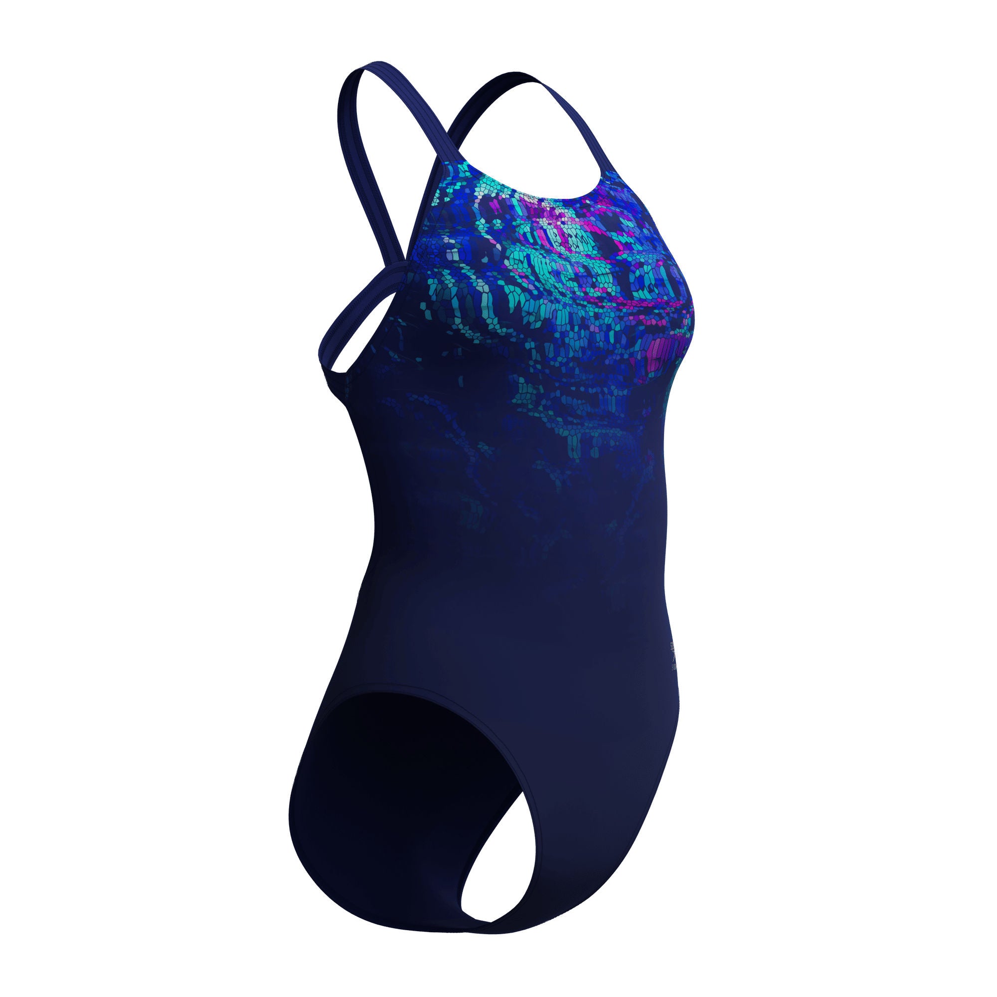 Placement Printed Leaderback Damen Badeanzug | Navy