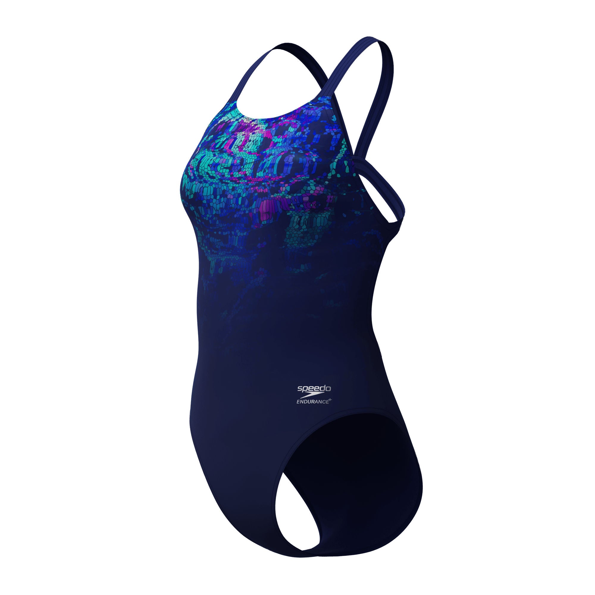 Placement Printed Leaderback Damen Badeanzug | Navy