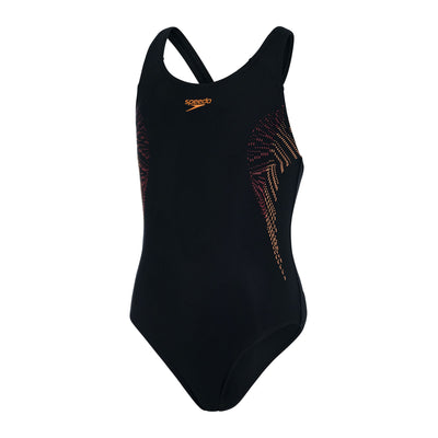 Plastisol Placement Muscleback Mädchen Badeanzug | Schwarz