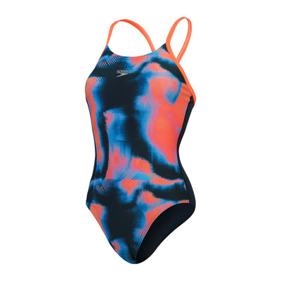 Allover Fixed Crossback Damen Badeanzug | Navy