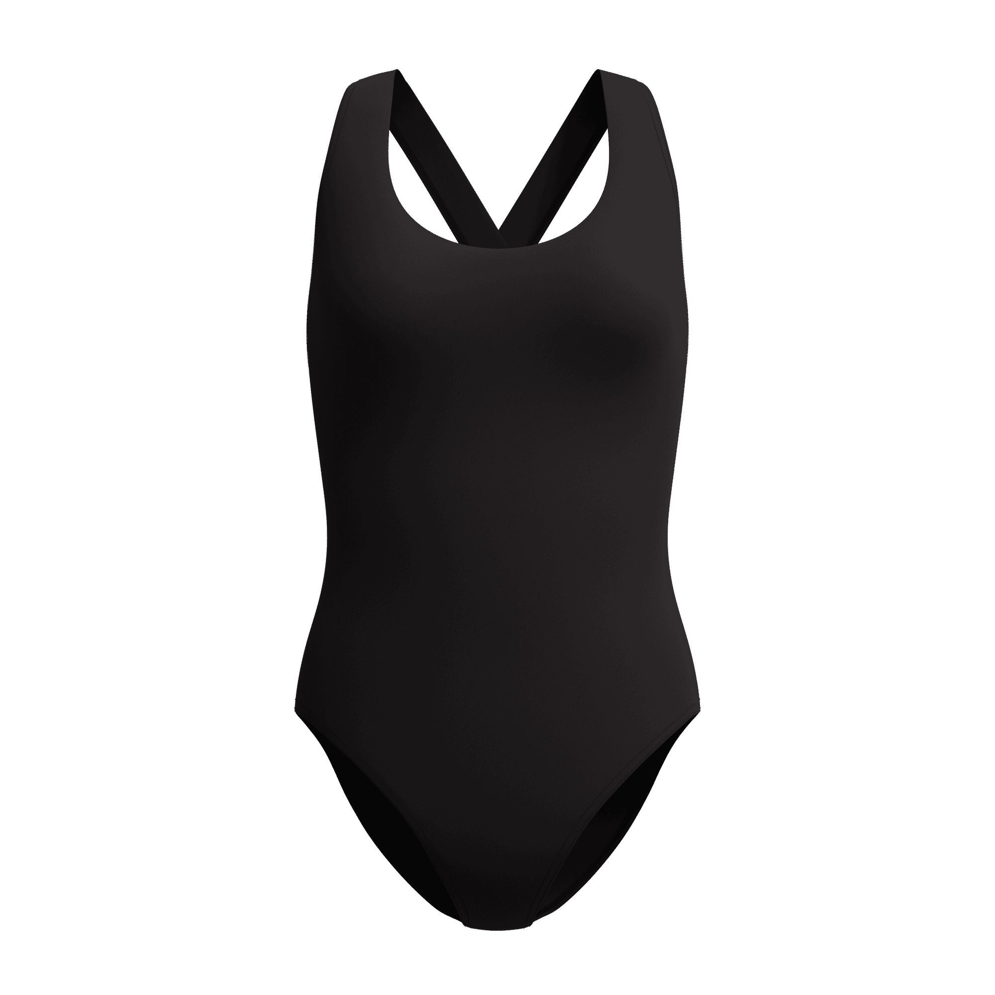 Solid Scoop Neck Damen Badeanzug | Schwarz