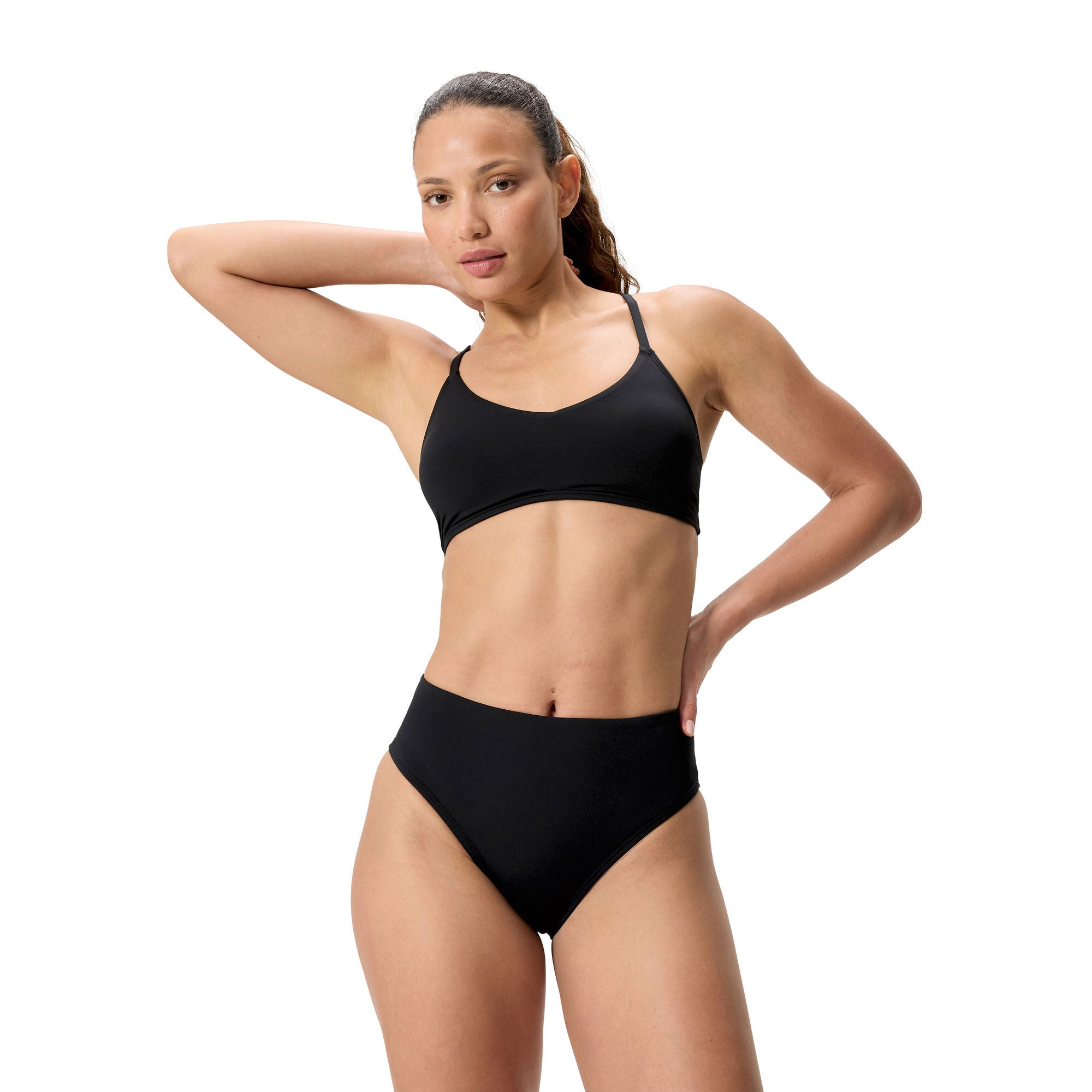 Solid Cheeky HW Damen Bikinihose | Schwarz