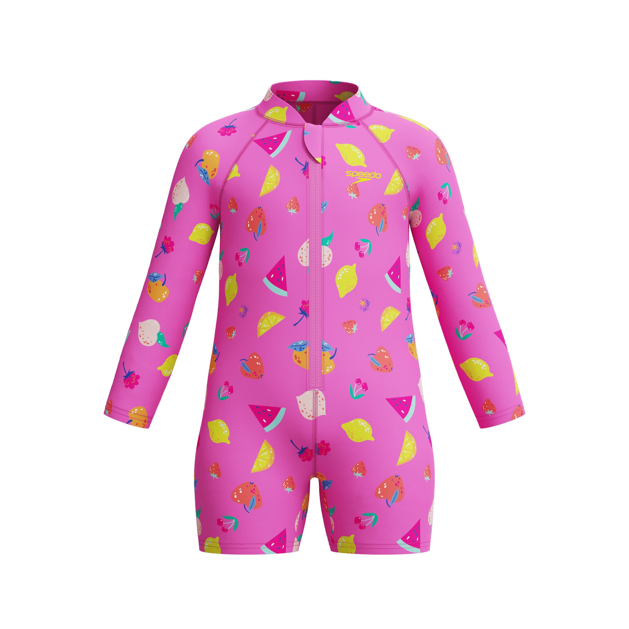 Long Sleeve Print Zip Mädchen Badeanzug | Pink