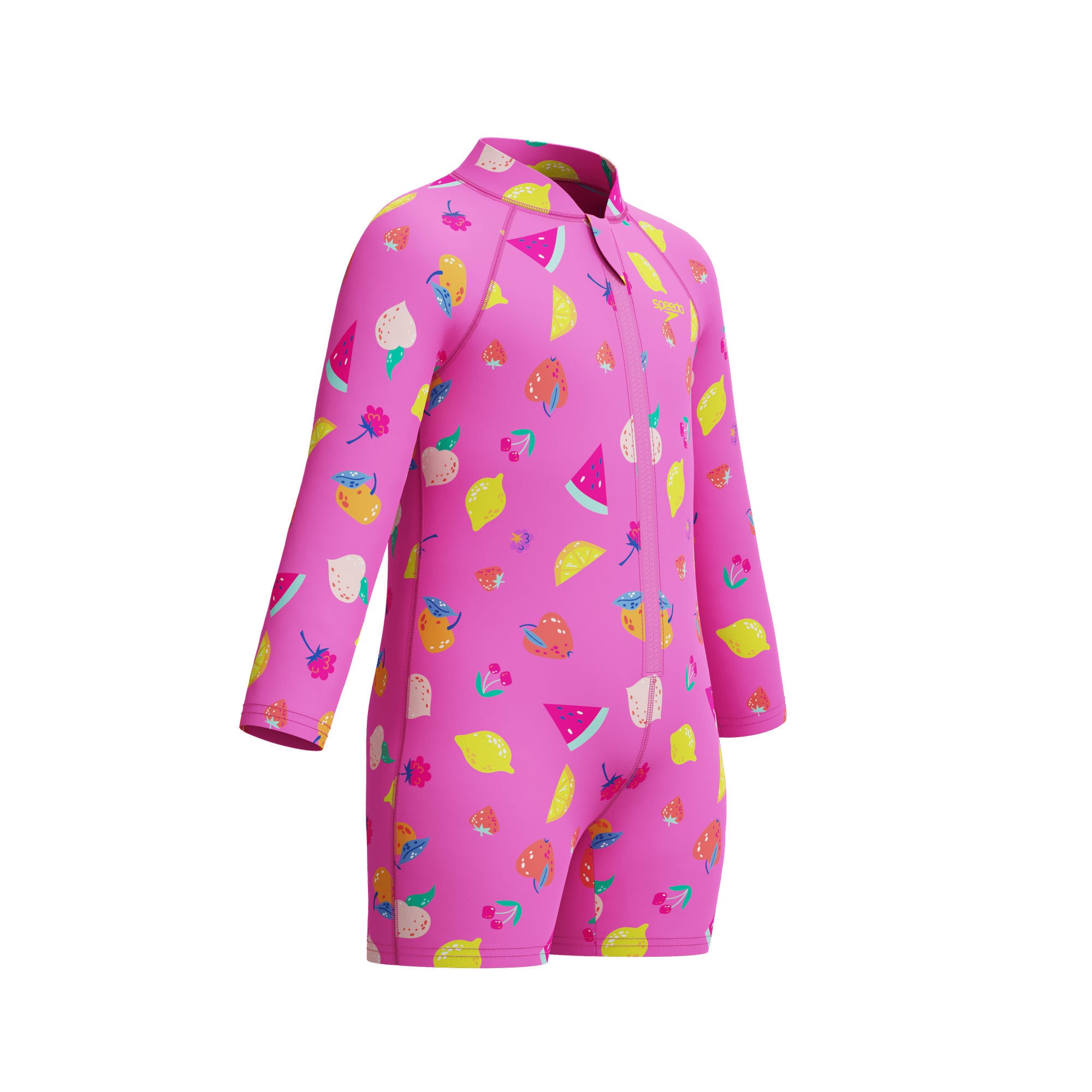 Long Sleeve Print Zip Mädchen Badeanzug | Pink