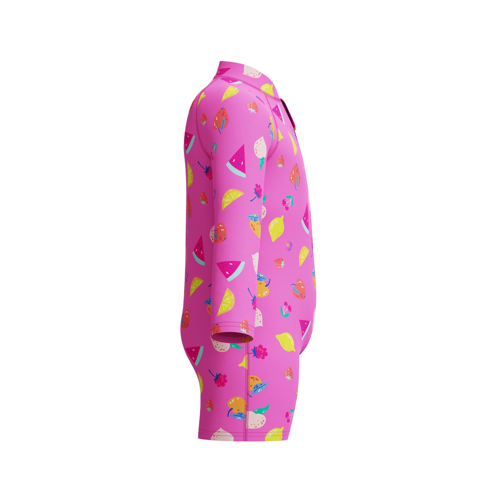 Long Sleeve Print Zip Mädchen Badeanzug | Pink