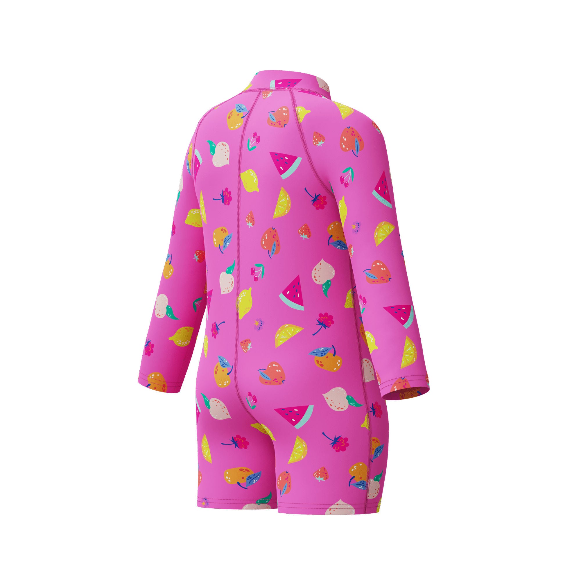 Long Sleeve Print Zip Mädchen Badeanzug | Pink