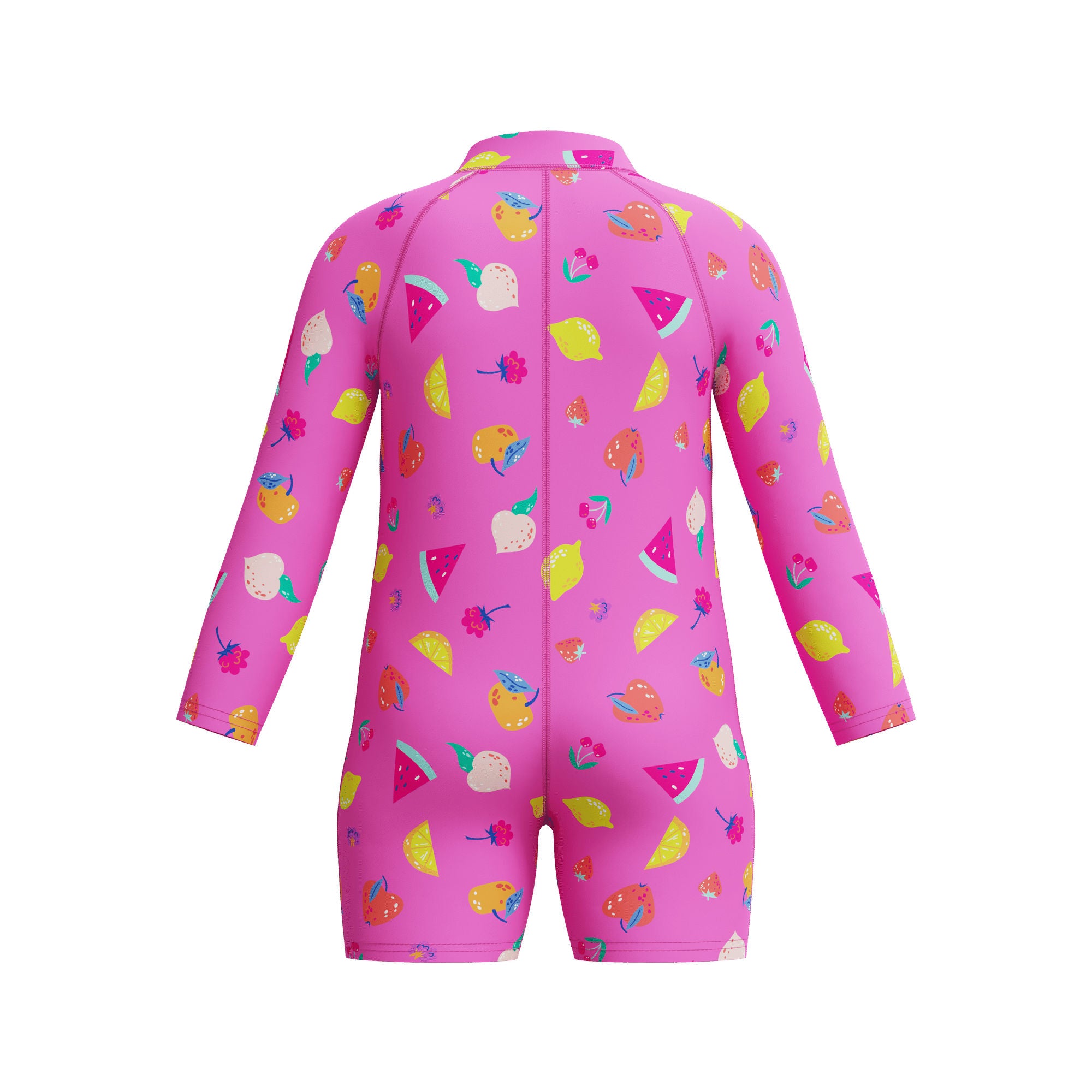 Long Sleeve Print Zip Mädchen Badeanzug | Pink