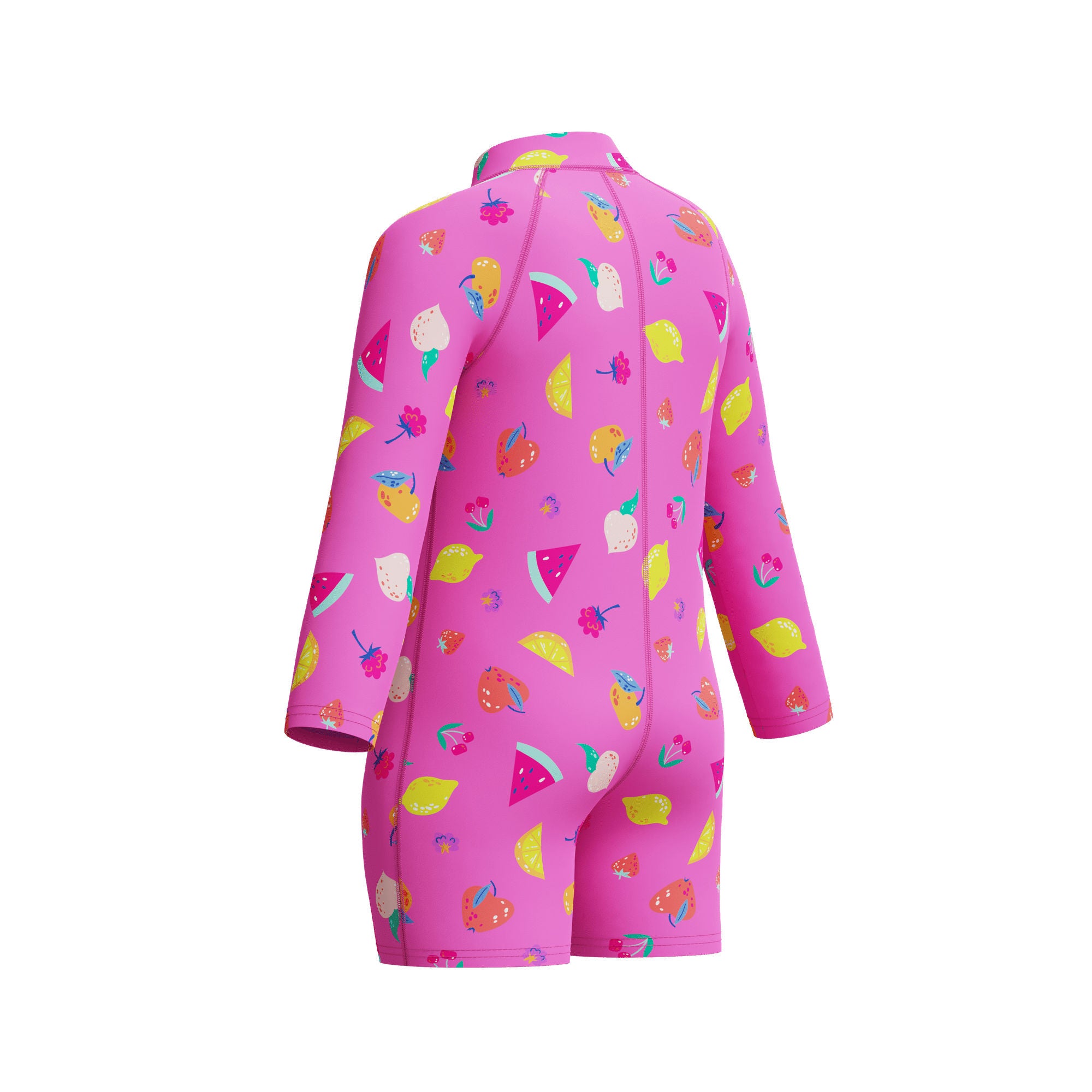 Long Sleeve Print Zip Mädchen Badeanzug | Pink