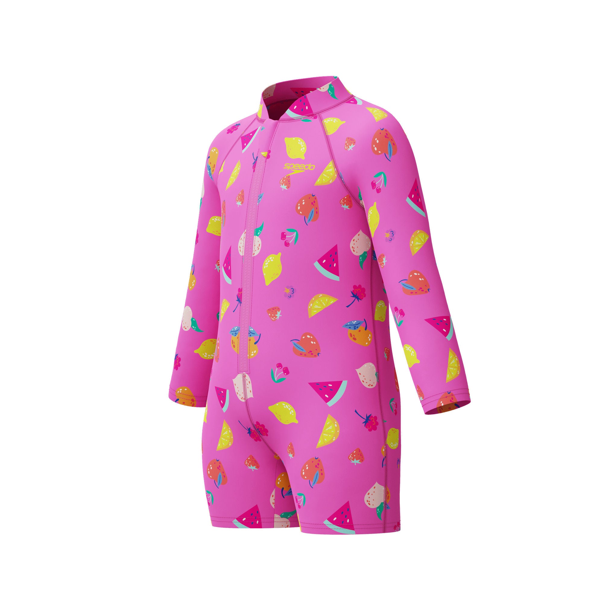Long Sleeve Print Zip Mädchen Badeanzug | Pink